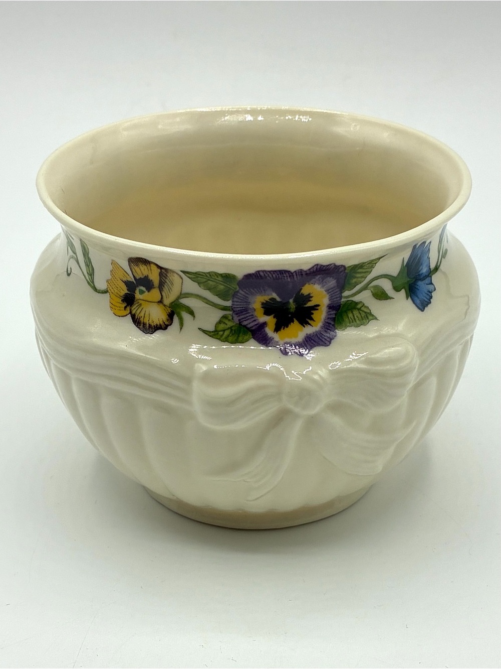 Vintage Belleek Ireland Millennium 2000 Pansy Floral Cachepot Planter